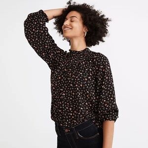 Madewell Smocked-Neck Ruffle Top In Stem Scatter, Small